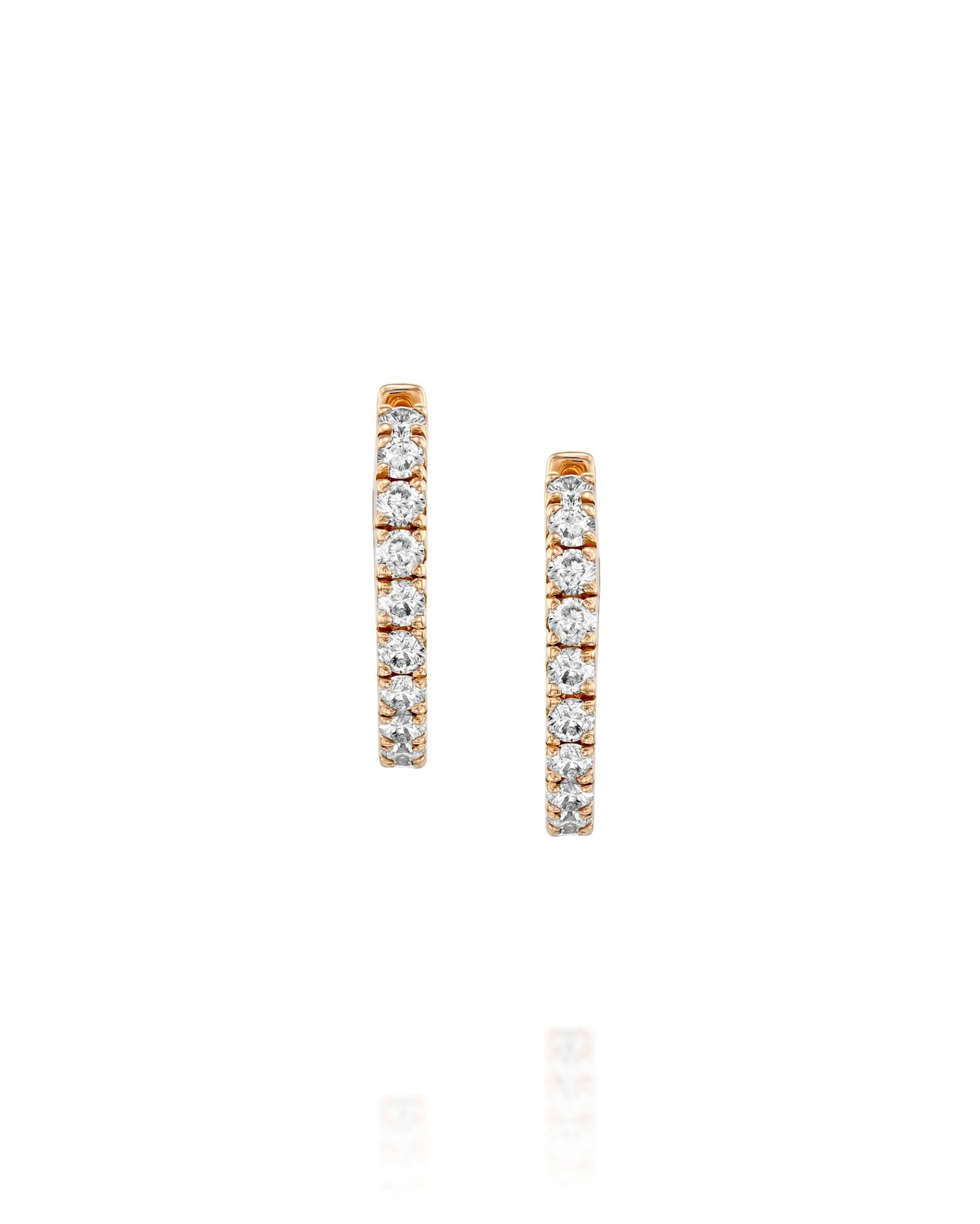 עגילי חישוק צמודים משובצים יהלומים - 0.38 - Image 2