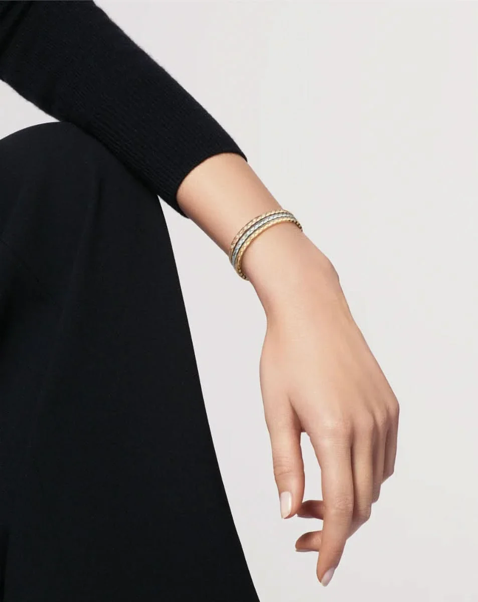 צמיד COCO CRUSH קשיח דק בזהב בז' משובץ יהלומים - Image 5