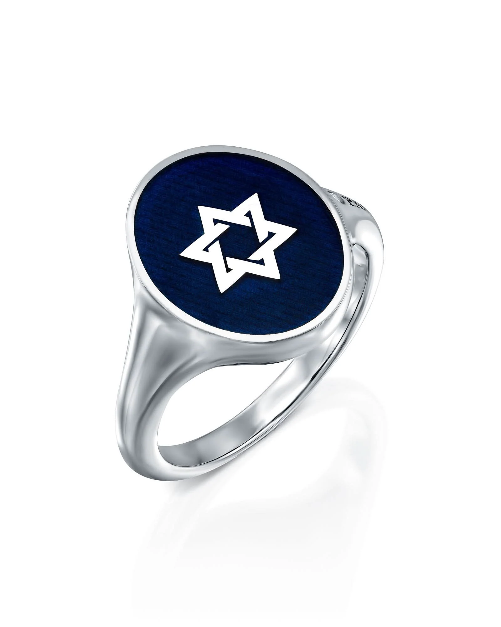 טבעת חותם מגן דוד אמייל כחול - L - Image 3