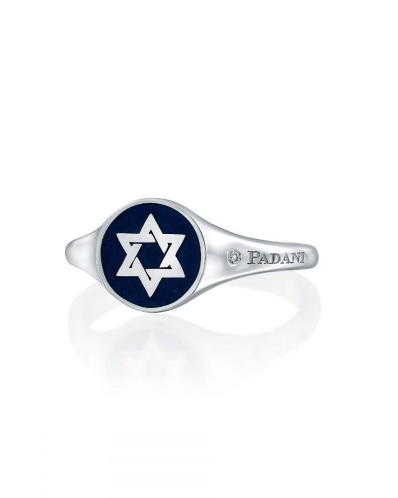 טבעת חותם מגן דוד אמייל כחול - S - Image 2