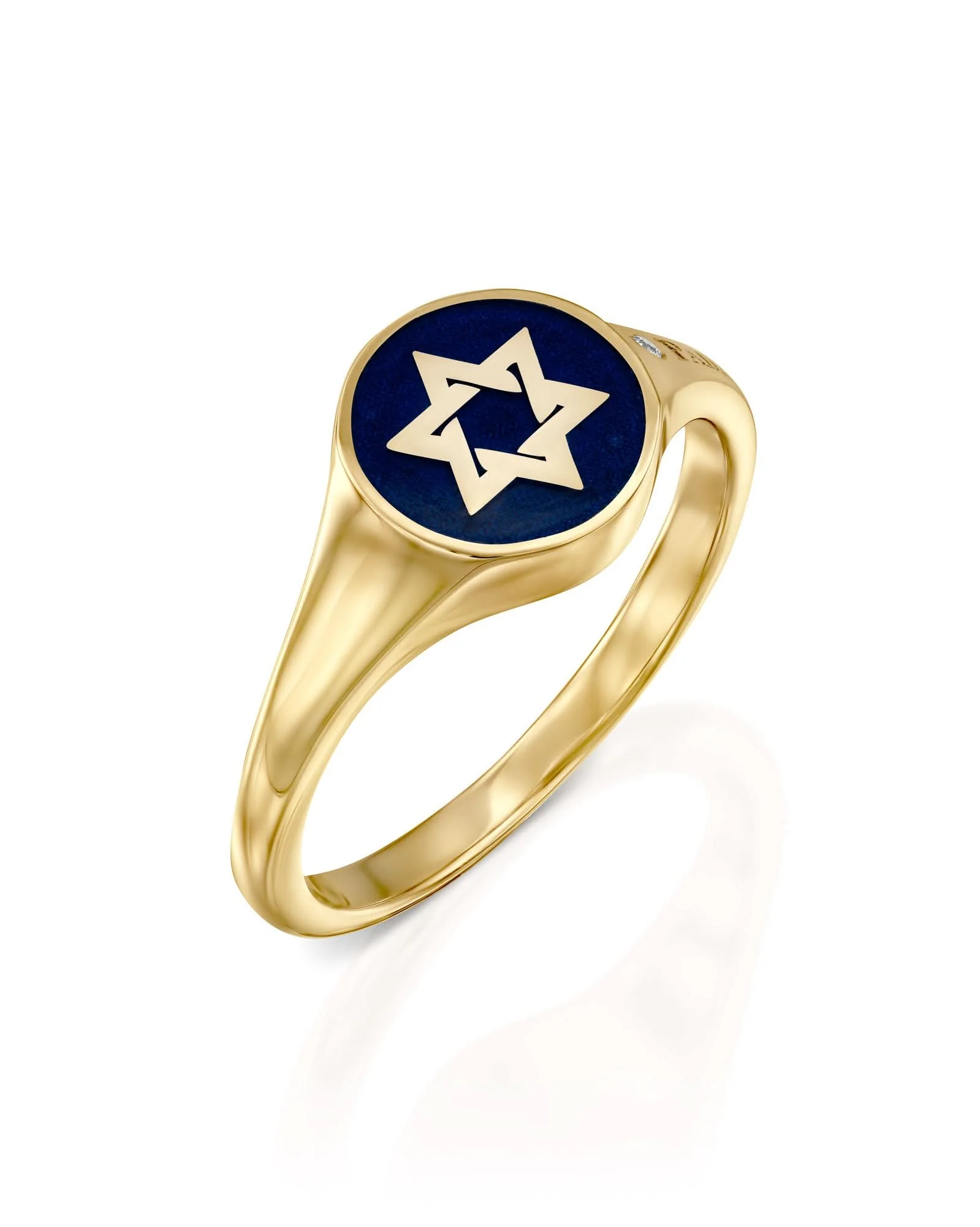 טבעת חותם מגן דוד אמייל כחול - S - Image 3
